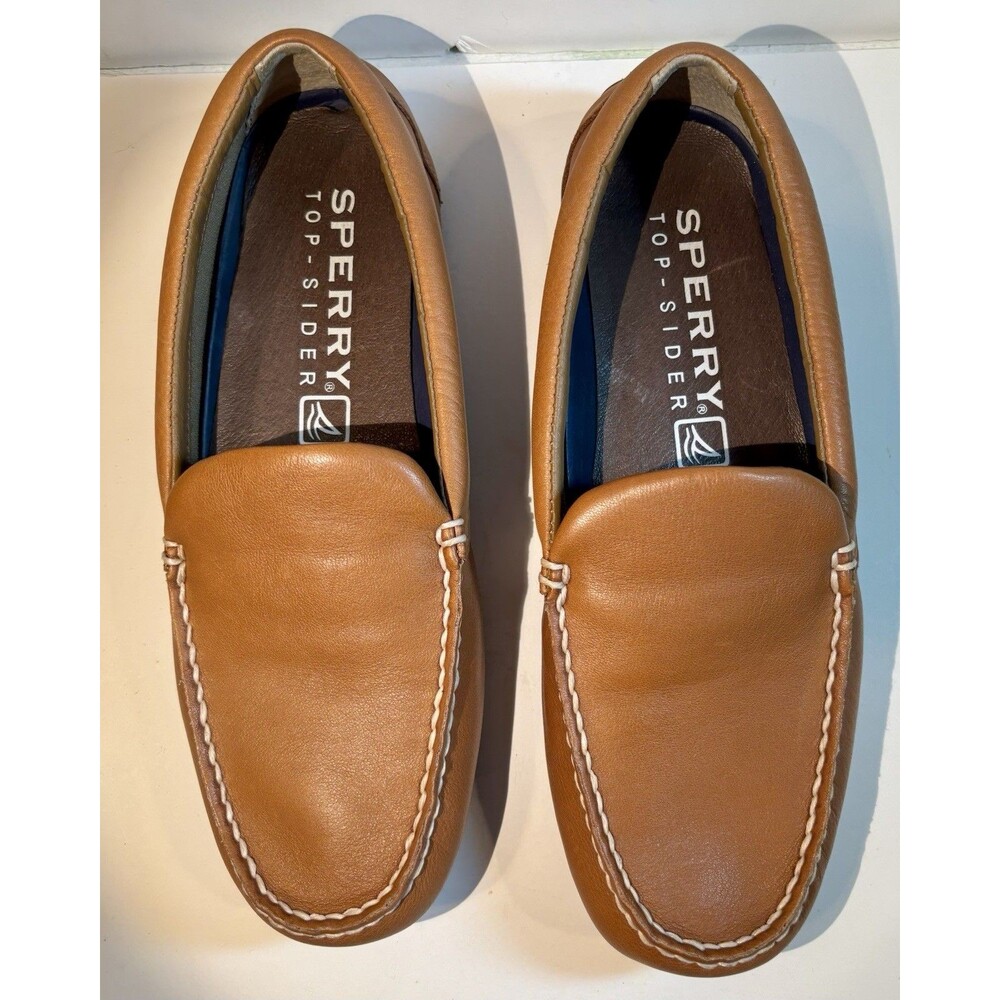 Sperry Mens Pilot Driving Loafers 9 Tan Leather Moc Casual Venetian Shoe New Box